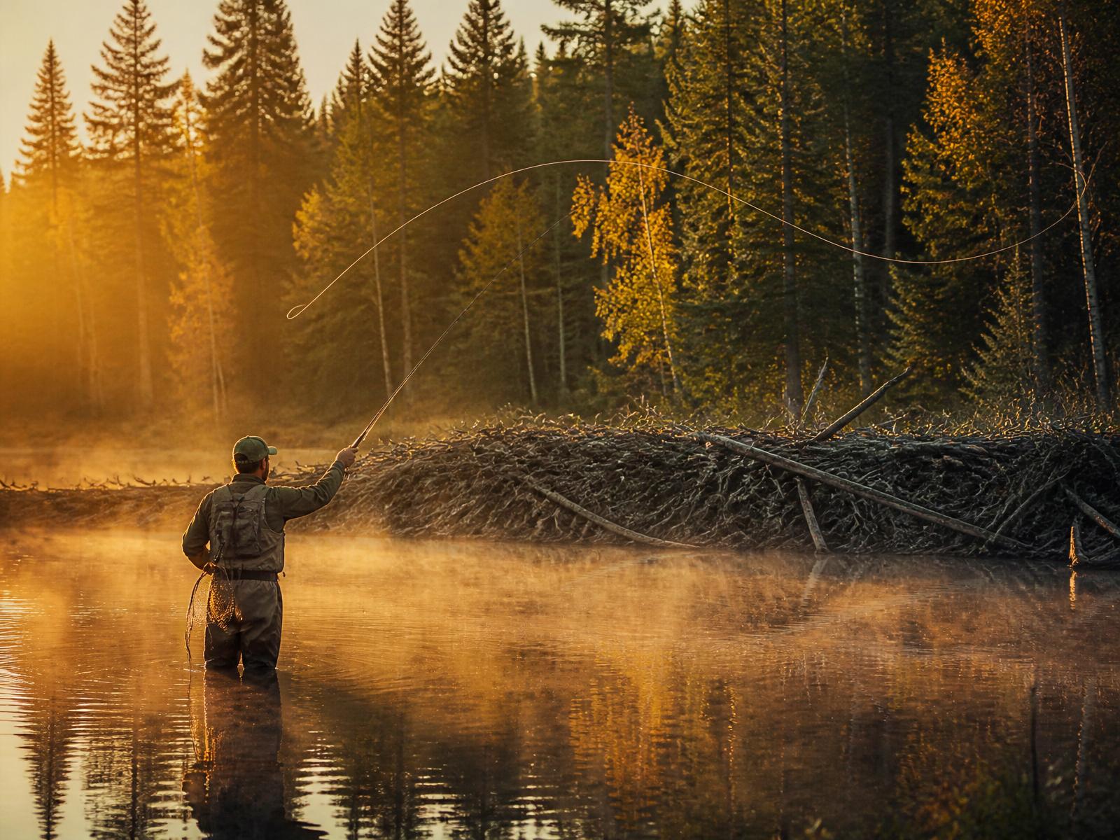 Fly fishing at the private pond