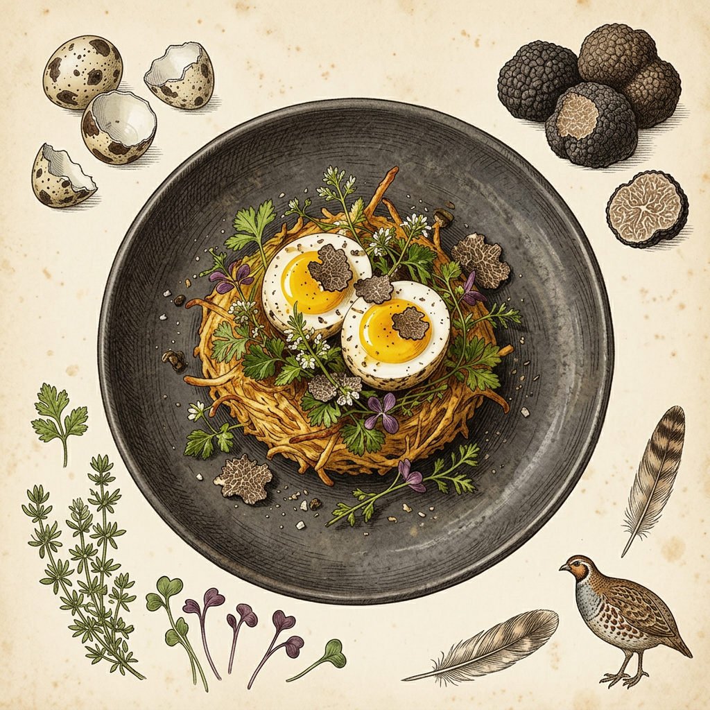 Truffled quail egg appetizer field plate